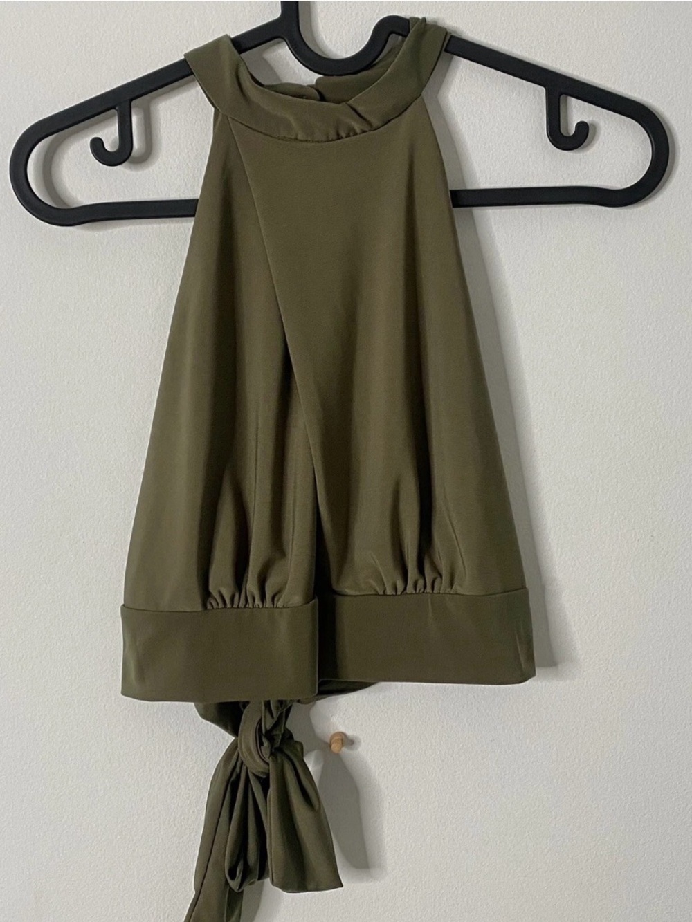 Haute Monde Olive Green Mini Skirt with Tie-Back
